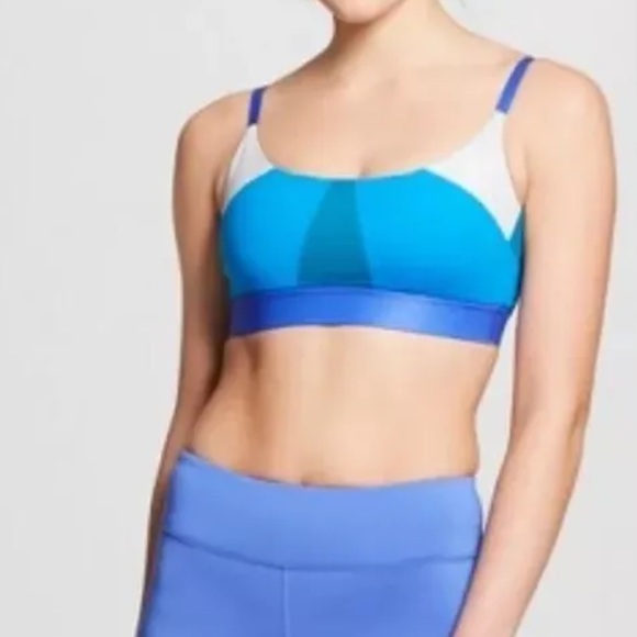JoyLab Color Block Blue Green Silver Sports Bra, Medium - Picture 7 of 7